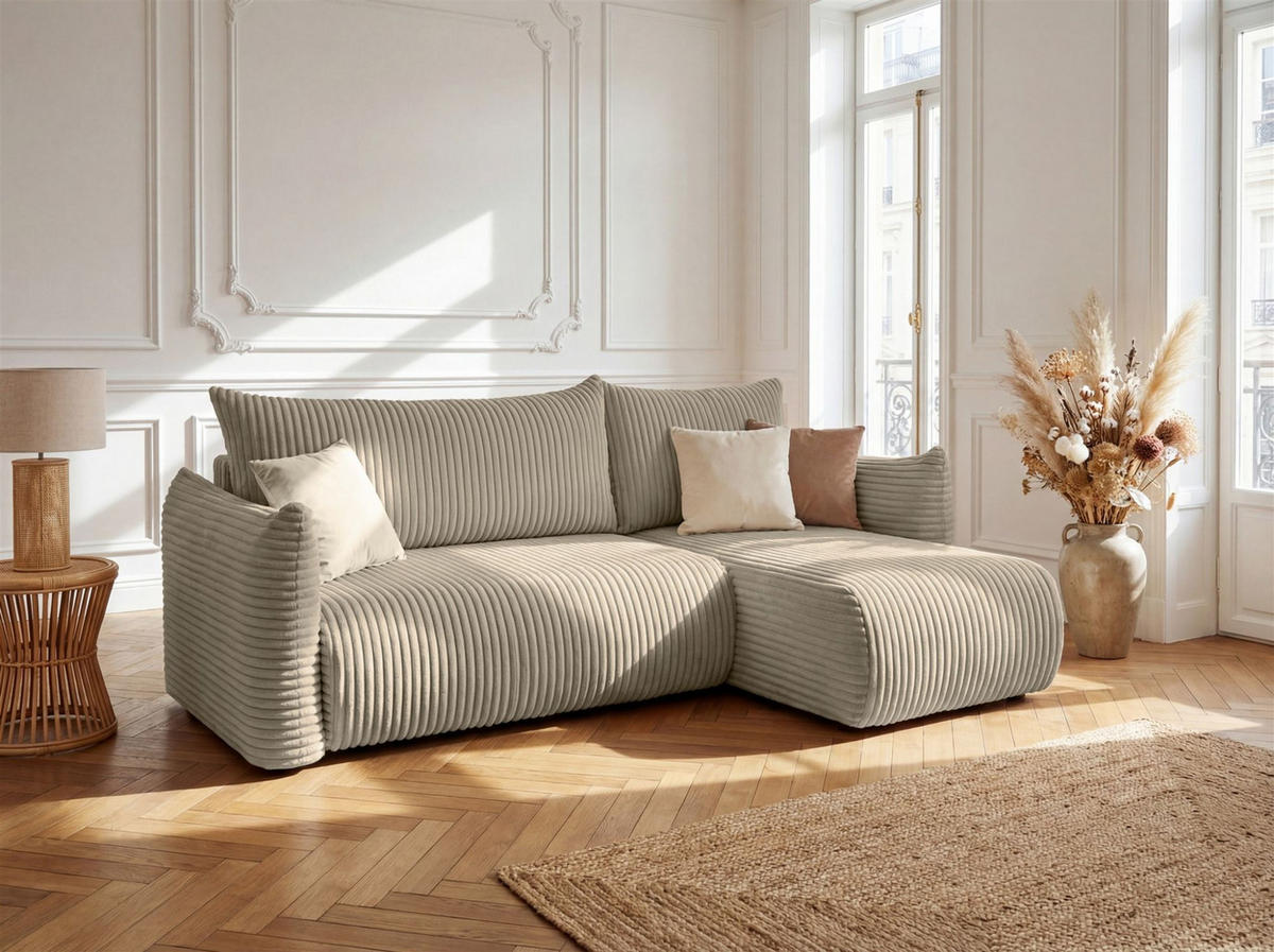 ECKSOFA Mailand Xs Mit Schlaffunktion - Taupe, Holzwerkstoff/Textil (226/154cm) - Fun Möbel