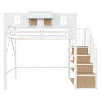HOCHBETT 90/200 cm Weiß mit Stautreppen, Lichtleisten und Staufächer - Weiß, Metall (90/200cm) - Oxeza