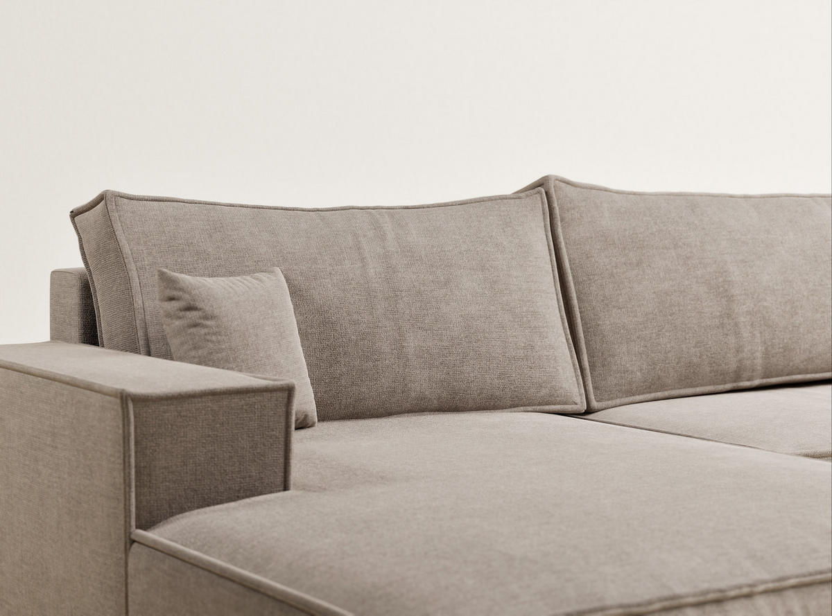 WOHNLANDSCHAFT Kyoto Grau braun Chenille-Stoff - Graubraun/Schwarz, Holz/Holzwerkstoff (398/70/148cm) - Maison de Reve
