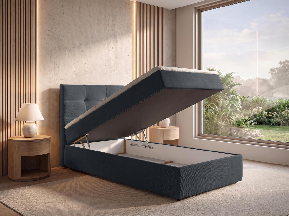 BOXBETT SAKARYA 100x200 cm mit Bettkasten und Matratze - Schwarz + TOPPER - Schwarz, Holz/Holzwerkstoff (100/200cm) - AX Living