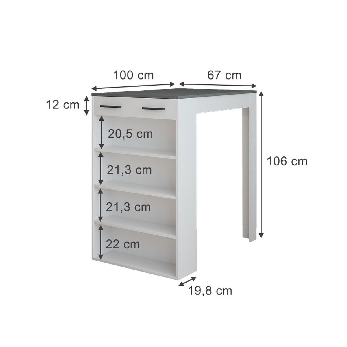 BAROVÝ STÔL Repose Antracit/biela - biela, kompozitné drevo (100/67/106cm) - Vicco