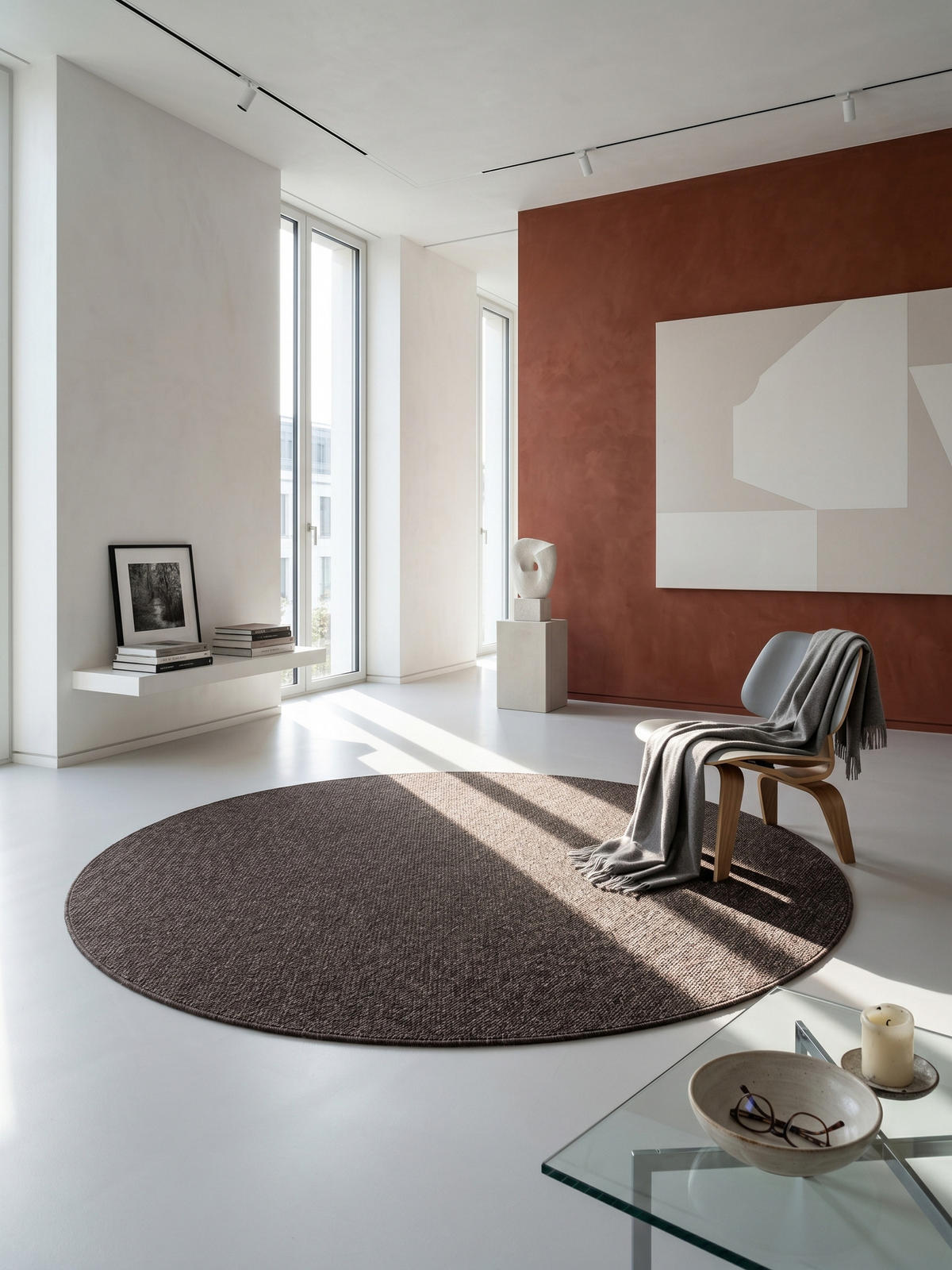TEPPICH Wohnzimmer Einfarbig Pflegeleicht Waschbar OEKO-TEX Rund Braun 200x200 cm Gekettelt – AMMER - Braun, Textil (200/200cm) - KADIMA DESIGN