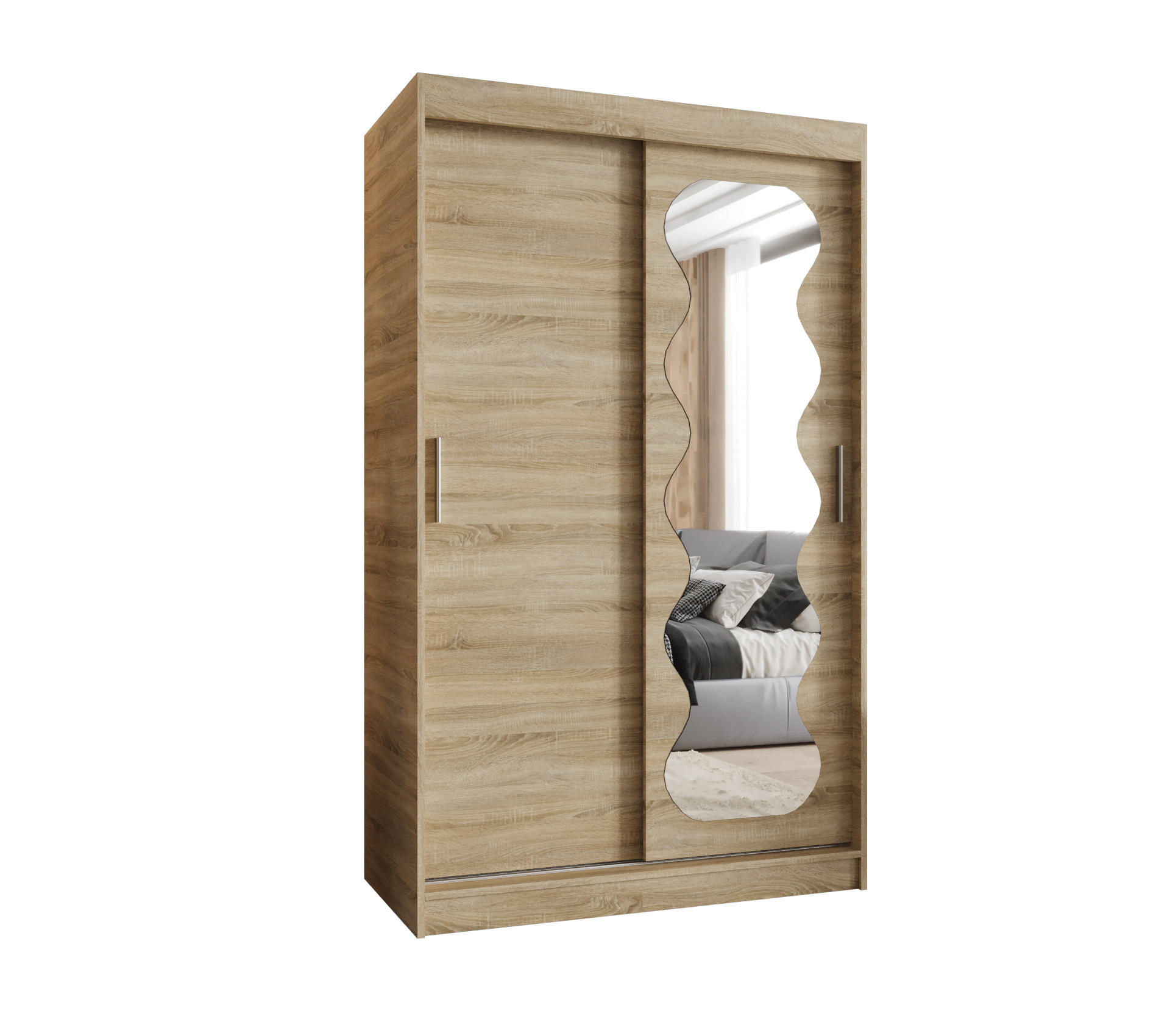 SCHWEBETÜRENSCHRANK 200/120/62 2-türig - Silberfarben/Sonoma Eiche, Holz (120/200/62cm) - MÖBEL KRYSPOL