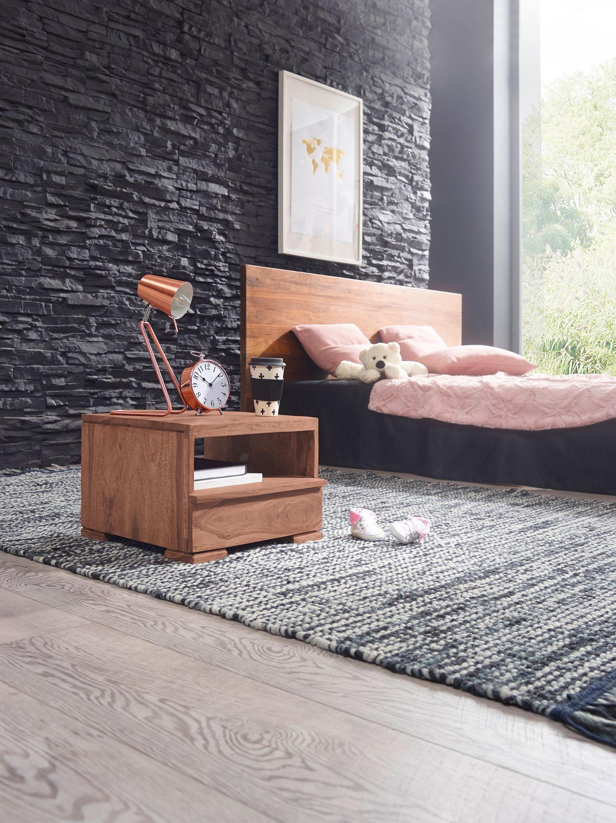 NACHTTISCH Massivholz Schublade Ablage Pflegeleicht NAKO, Beige 40x40x30 cm - Beige, Holz (40/30/40cm) - KADIMA DESIGN