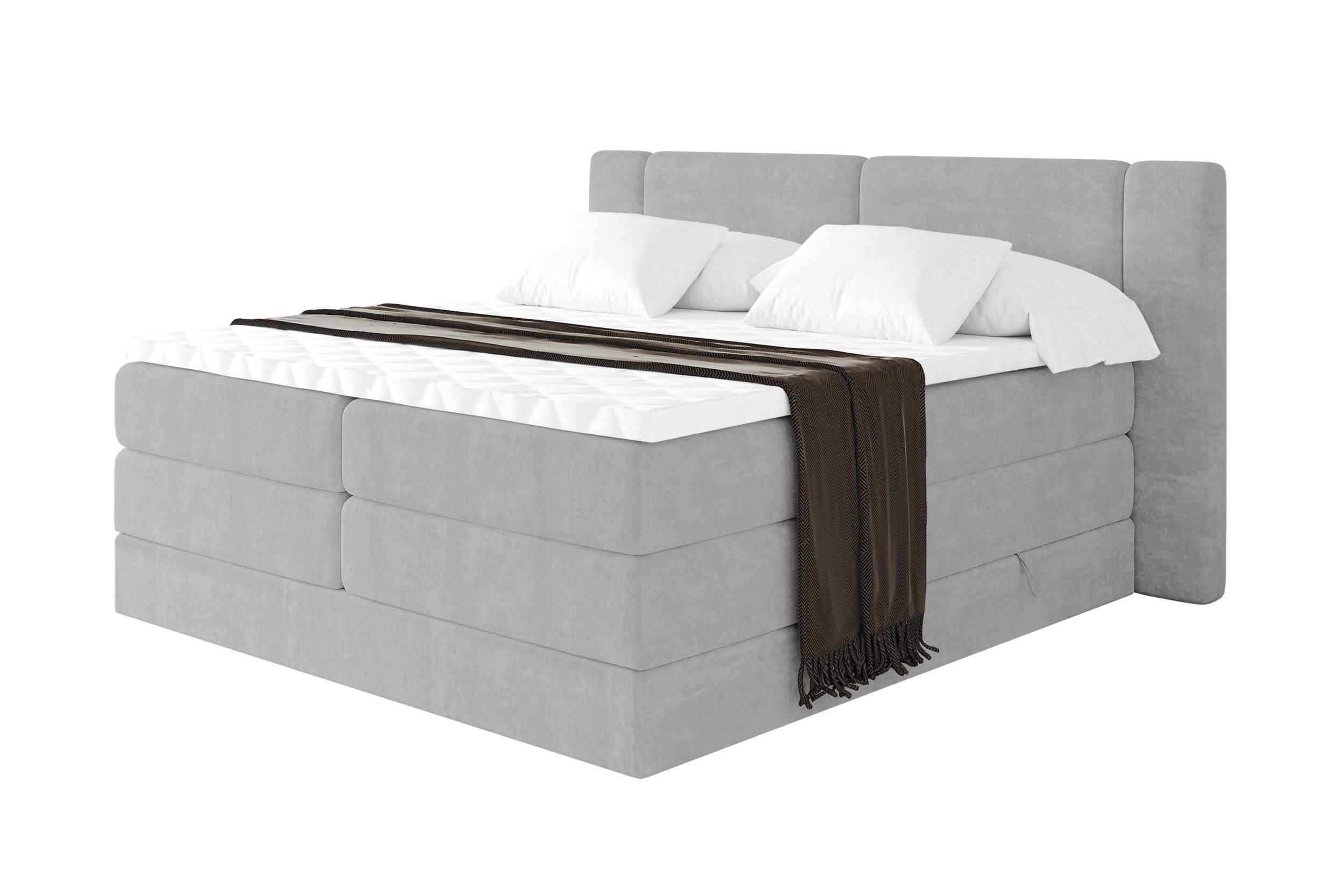 BOXSPRINGBETT mit Matratze H3/H4 - EVON KING - 140x200 cm Grau - Greige, Holzwerkstoff (140/200cm) - ALTDECOR