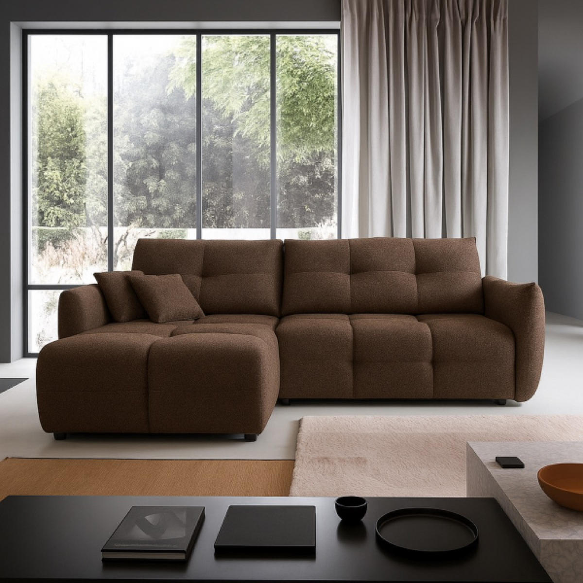 ECKSOFA Caffe Latte BOSE Mit Schlaffunktion Links - Beige/Braun, Textil (257/177cm) - Sepro Meble