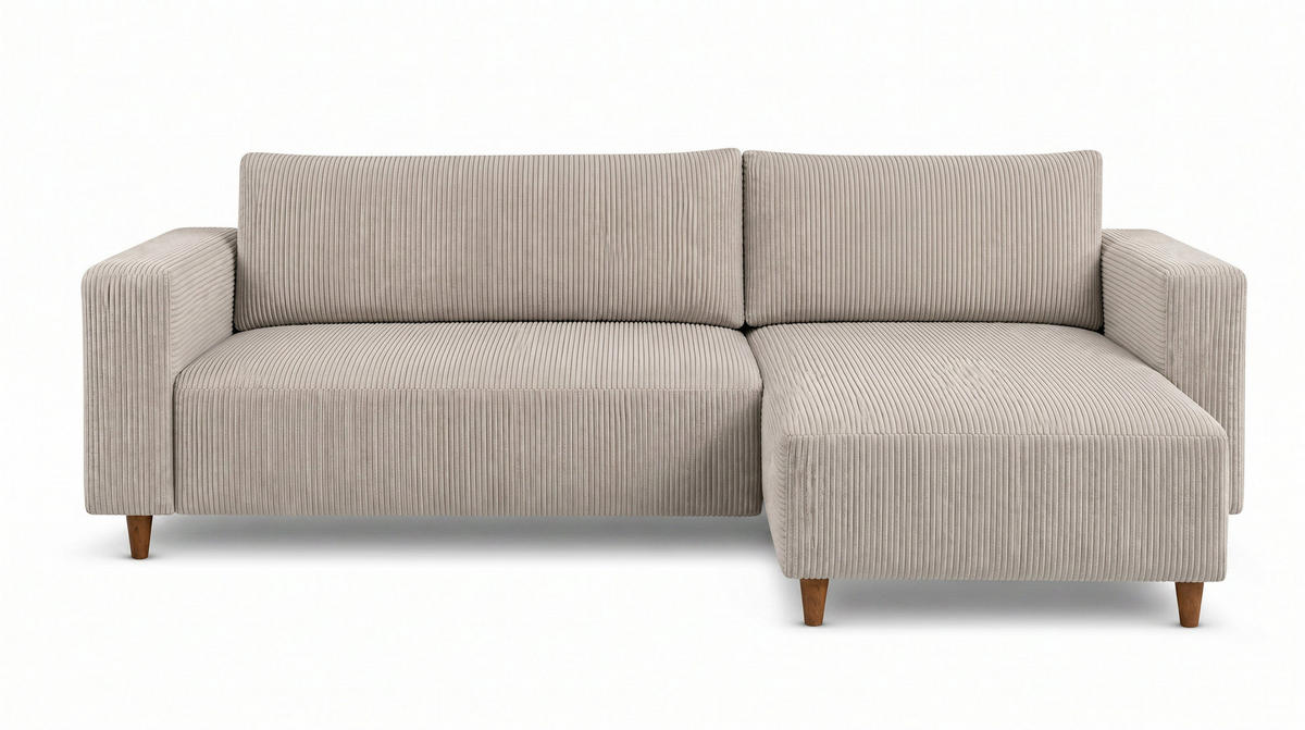 ECKSOFA mit Schlaffunktion und Bettkasten Rio, Ecksofa Cordstoff Hellgrau, Ottomane Universal, 249x142 cm - Hellgrau, Textil (249/142cm) - Marpur
