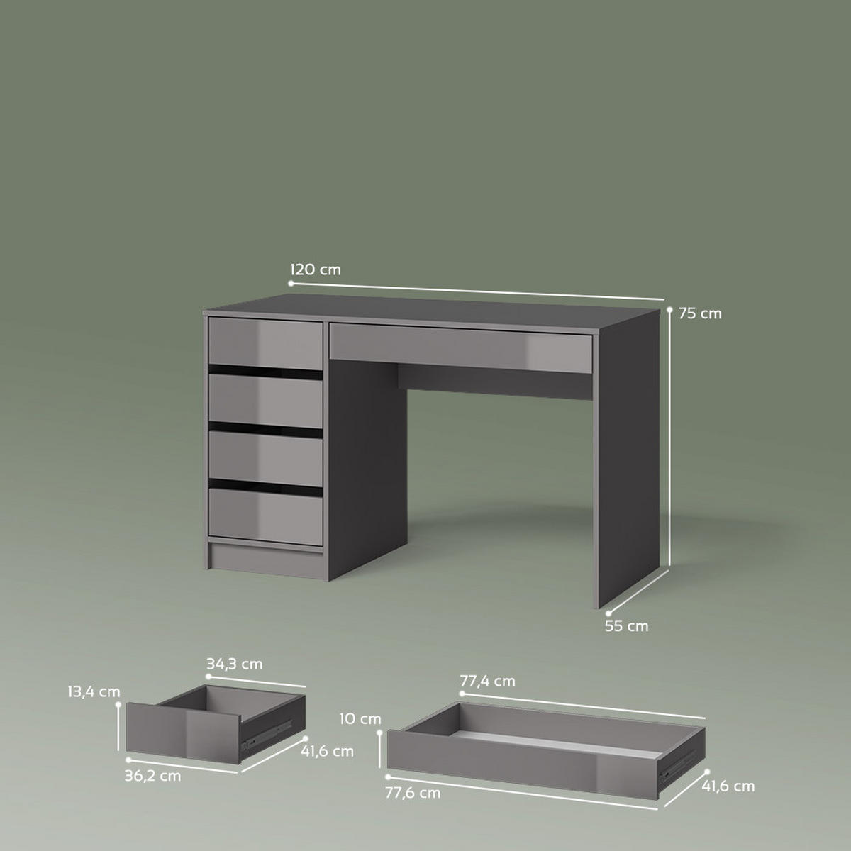 SCHMINKTISCH Imola Grau ohne Spiegel - Grau, Holzwerkstoff (55/120/75cm) - Livinity®