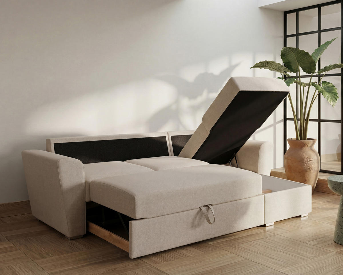ECKSOFA Bellano Ecksofa L-Form- links oder rechts montierbar, beige - Beige, Holz (243/156cm) - Homesy