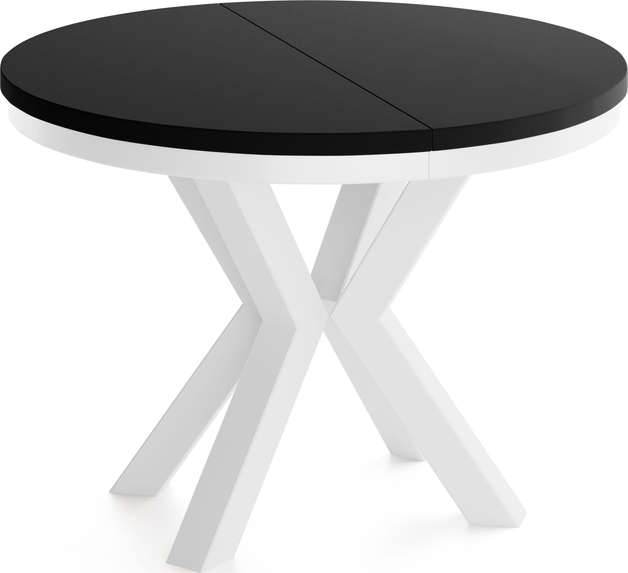 ESSTISCH Clara Weiß runder ausziehbarer, Schwarz 120-200/120/76 cm - Schwarz/Weiß, Holzwerkstoff/Metall (120/120/76cm) - WFL GROUP