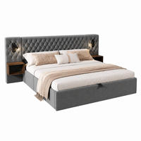 BETT mit Stauraum 160x200 cm Samt Grau mit 2 Nachttischen - Grau, Metall (160/200cm) - Meubliv
