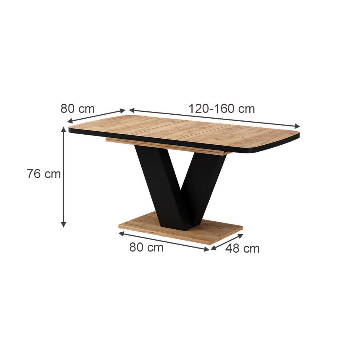 JÍDELNÍ STŮL Fenaro Černý/zlatý dub - černá/barva dubu, kompozitní dřevo (80/120/77.4cm) - Vicco