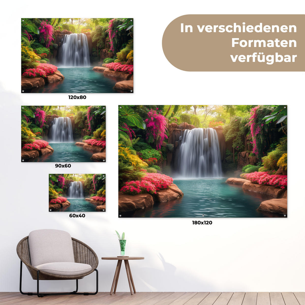 ZAHRADNÍ PLAKÁT Vodopád - Příroda - Rostliny - Džungle - Voda 90x60 cm - zelená barva, plast (90/60/0.2cm) - OnlyWow