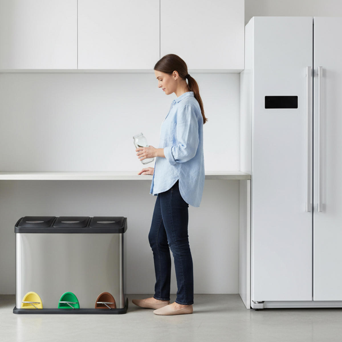 MÜLLEIMER 3x8l - Silberfarben, Kunststoff/Metall (46/39.5/26.5cm) - Relaxdays