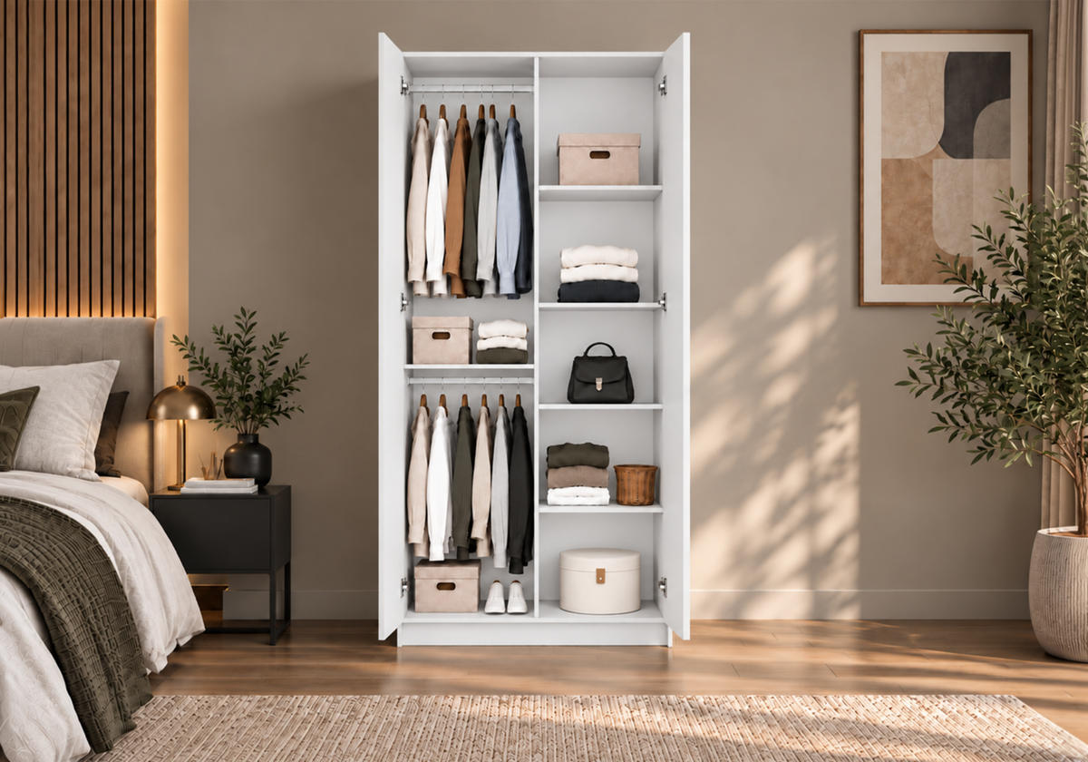 DREHTÜRENSCHRANK ROSA II 2D 100/210/55, 2-türig, weiß - Goldfarben/Weiß, Holzwerkstoff (100/210/55cm) - imoebel24