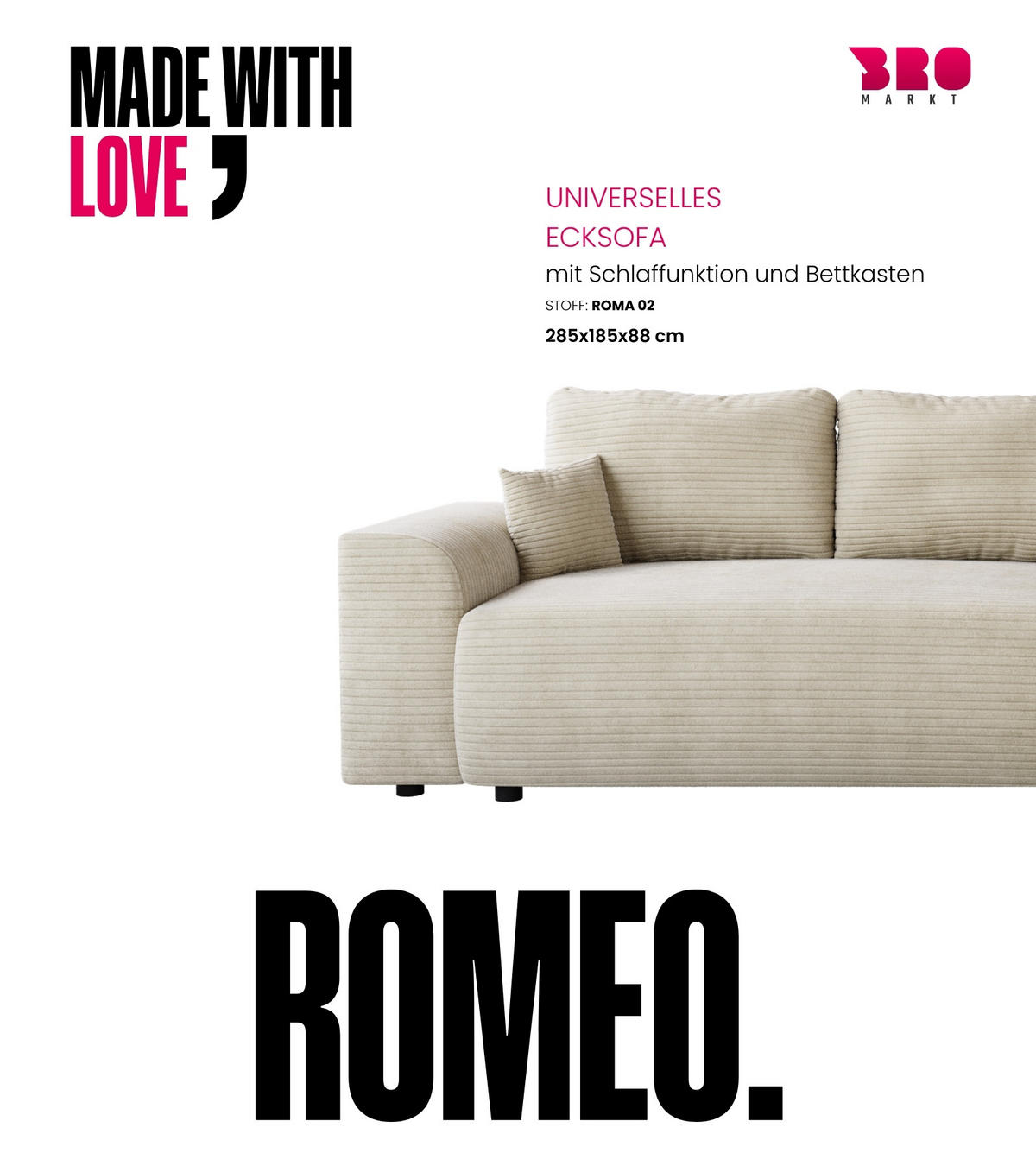 ECKSOFA Romeo mit Schlaffunktion Beige - Beige, Textil (285/185cm) - Bromarkt
