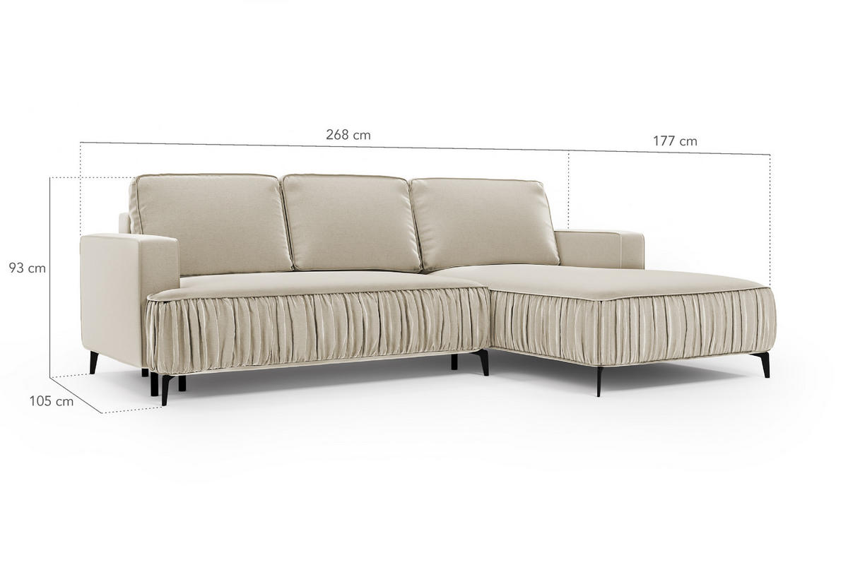 ECKSOFA Glanz rechts – Grau, mit Schlaffunktion und Bettkasten - Grau, Textil (268/177cm)