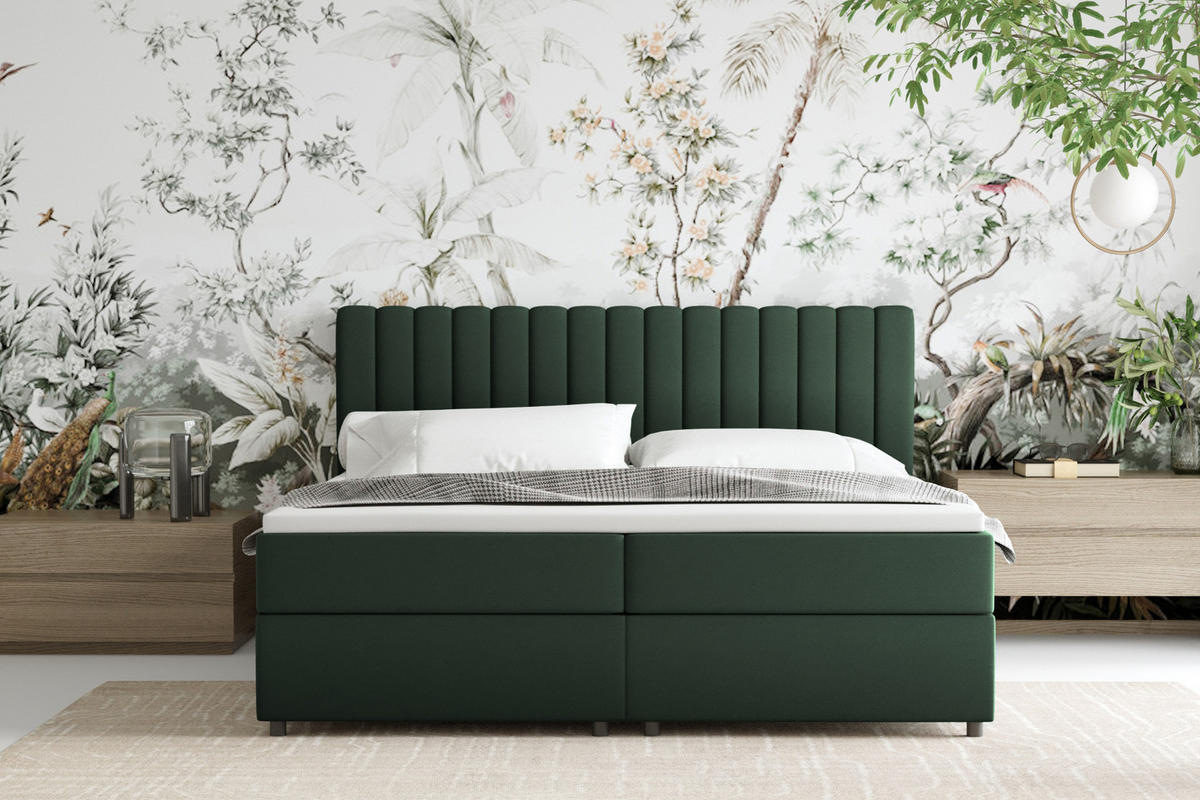 BOXBETT Everest grön 180 x 200 cm Doppelbett mit hochwertiger Bonell-Matratze und Topper - Grün, Holz (180/200cm) - Panda Möbel