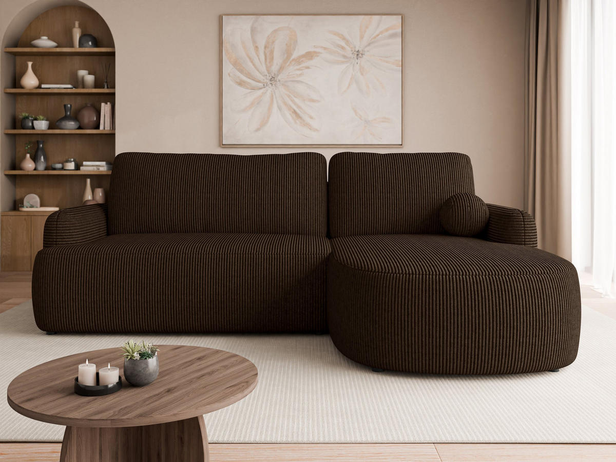 ECKSOFA Loridu Cord, Seite: Rechts - Schwarz/Braun, Holz/Kunststoff (250/174cm) - MIRJAN24