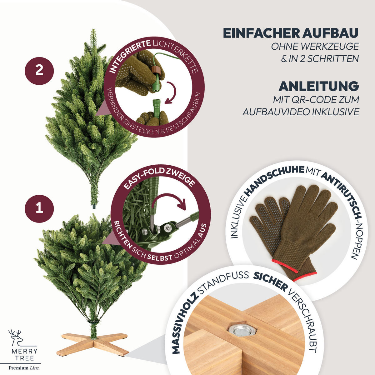 WEIHNACHTSBAUM mit PE-Spritzguss-Nadeln und LED Beleuchtung, 120 cm - Grün, Kunststoff (120cm) - Merry Tree