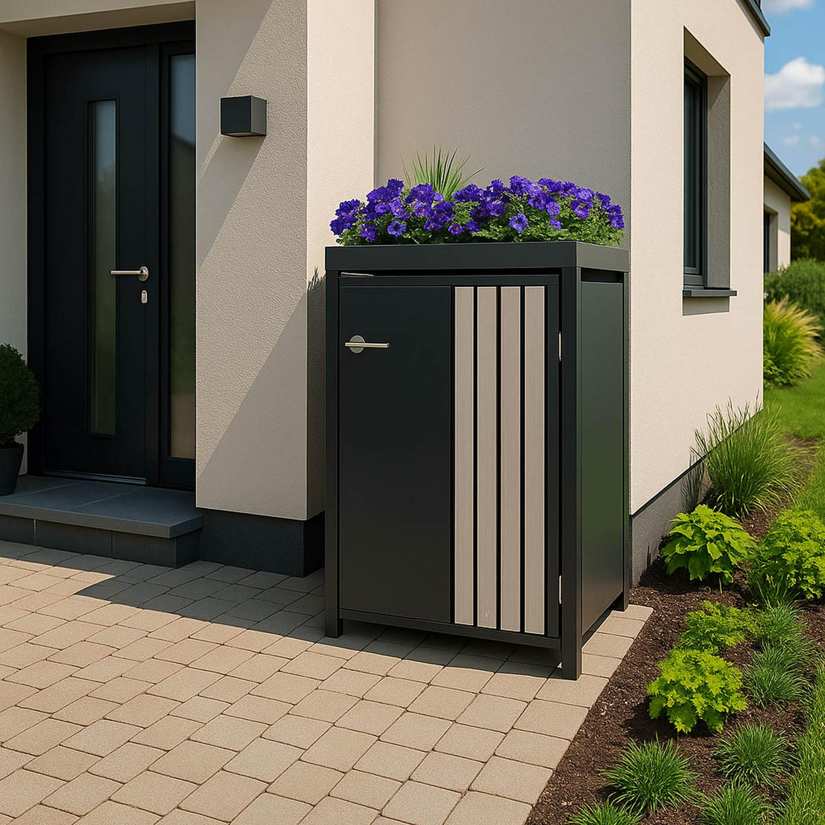 1ER-MÜLLTONNENVERKLEIDUNG Anthrazit, Hellbraun - Hellbraun/Anthrazit, Metall (68/125/84cm) - MCW