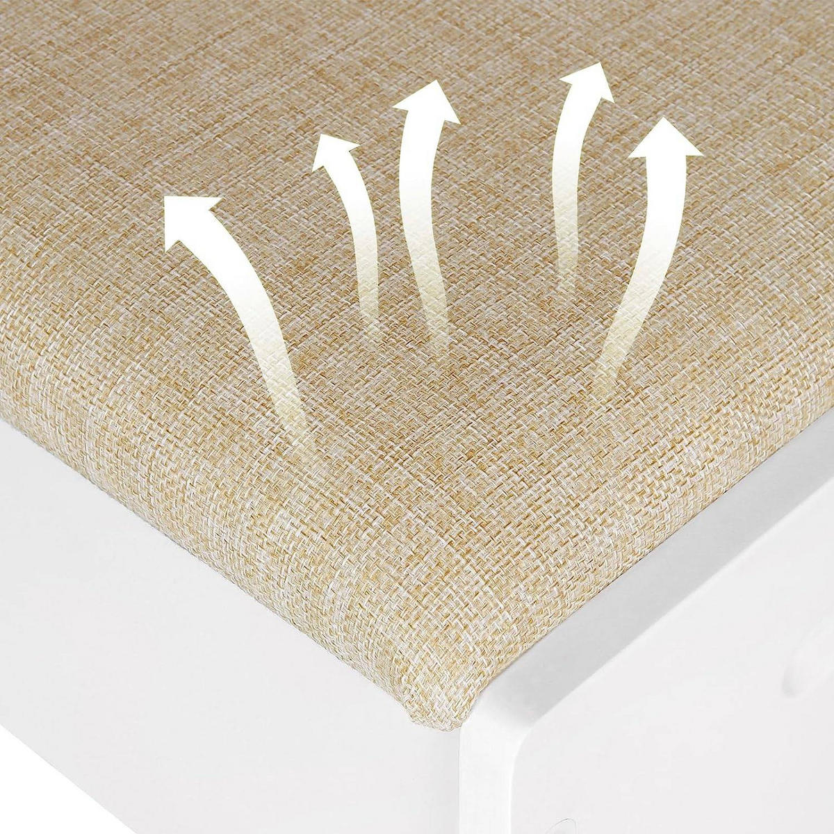 SCHMINKHOCKER mit Leinenbezug, 150 kg belastbar, Holz, Weiß Beige - Beige/Weiß, Holzwerkstoff/Textil (40/45/30cm) - Woltu