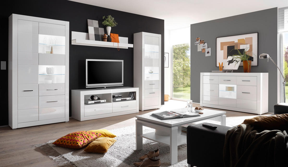 VITRINE weiß Hochglanz 65 cm, Vitrinenschrank modern - Weiß Hochglanz/Silberfarben, Holzwerkstoff/Kunststoff (65/198/35cm) - Furn.Design