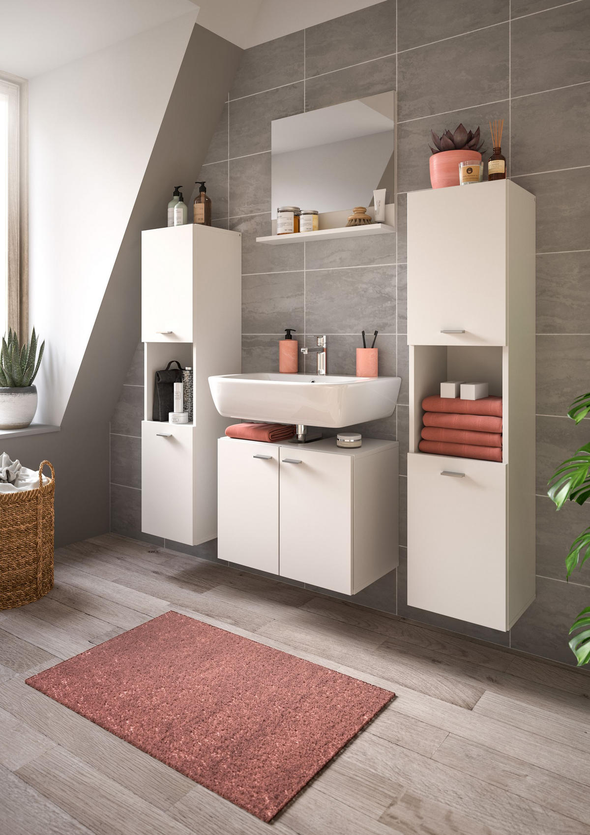 BADKOMBINATION 4tlg. Boston/Tampa Bad in weiß Nachbildung - modernes Design - B/H/T: 137x186x33 cm - Weiß, Holzwerkstoff (137/186/33cm)