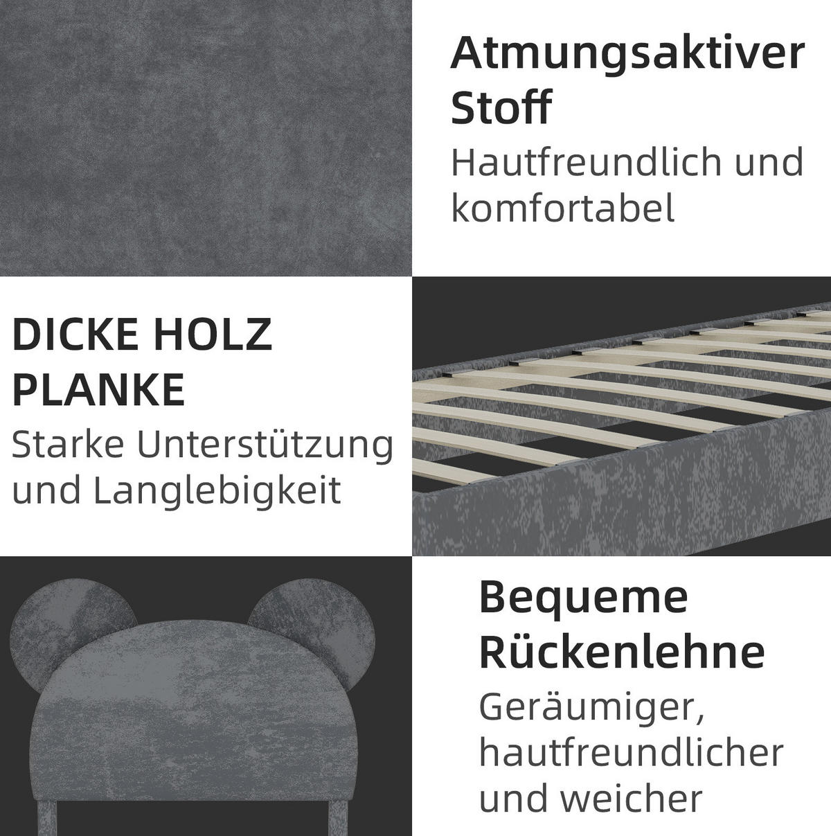 POLSTERBETT 90/200 cm grau aus Stoff und Metall mit Stauraum - Grau, Textil (90/200cm) - OKWISH