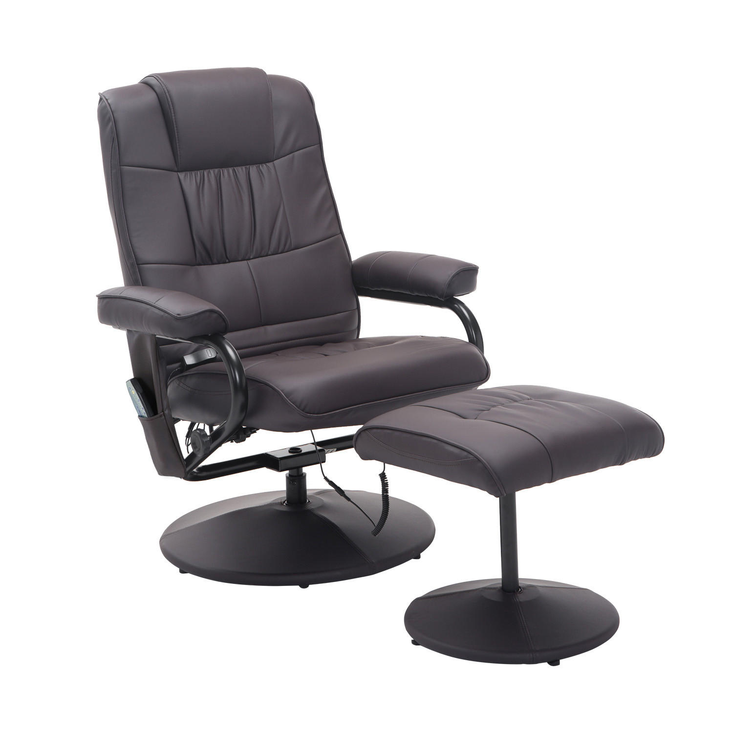 MASSAGESESSEL mit Hocker Kunstlederbezug 360° drehbar, Liegefunktion 84/77/95 cm Braun - Braun, Metall (77/95/84cm) - Redom