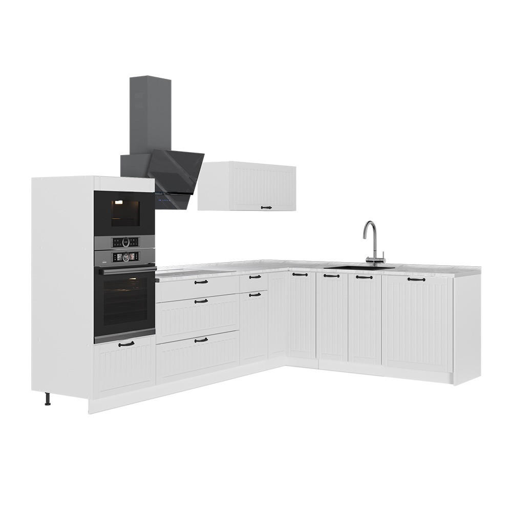 ECKKÜCHE Fame-Line, Weiß Landhaus/Weiß, 287 x 207 cm, AP Marmor - Weiß, Holzwerkstoff (287/153.6/60cm) - Vicco