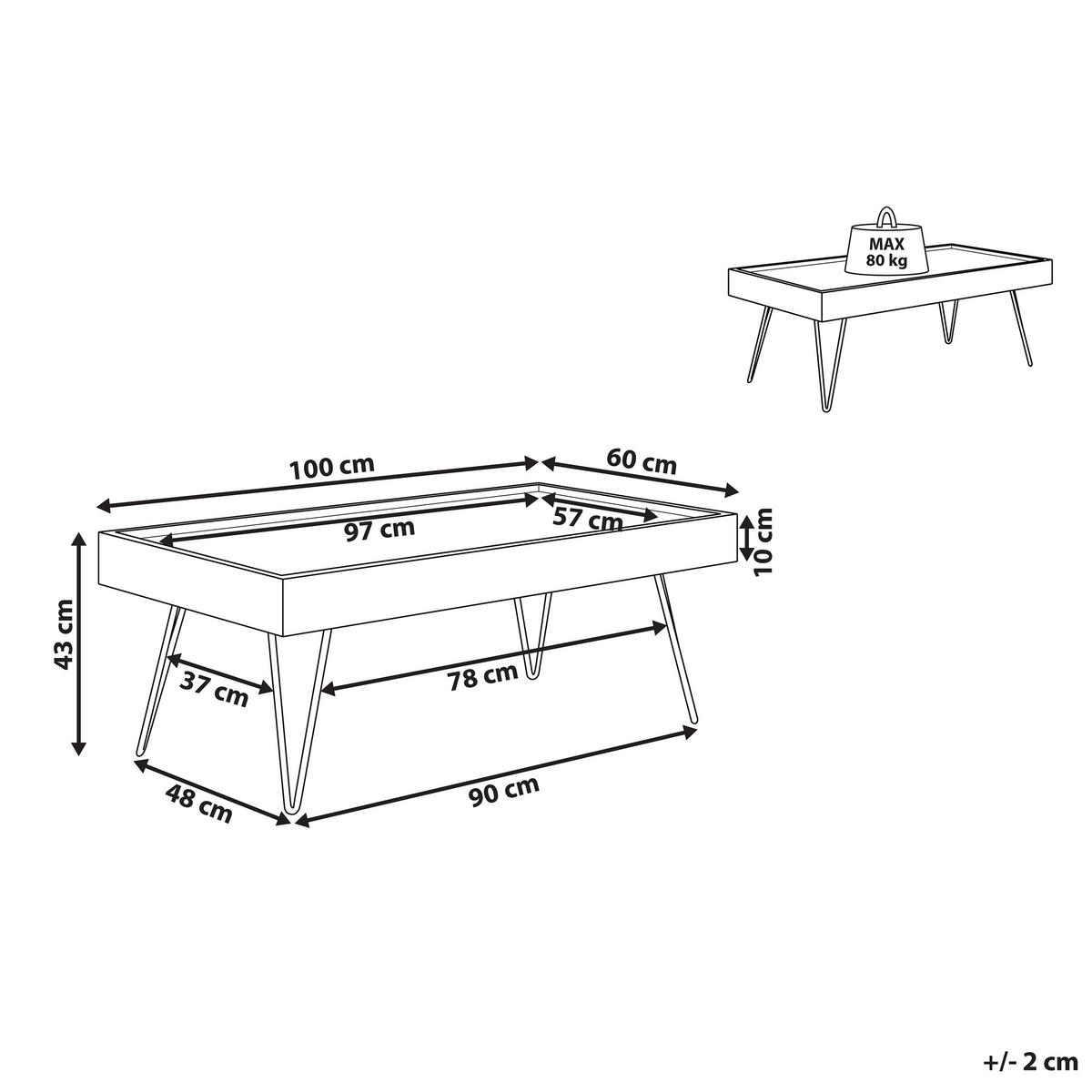 COUCHTISCH dunkler Holzfarbton/taupe rechteckig 100/60 cm Welton - Schwarz/Braun, Holzwerkstoff (60/100/42cm) - Beliani