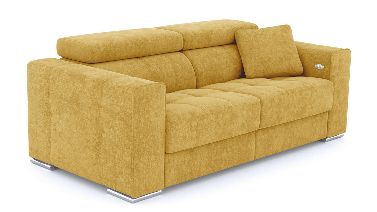 SOFA QUARTZ 3-Sitzer mit 1 Relaxfunktion, honig - Silberfarben/Honig, Holzwerkstoff/Textil (204/80/102cm) - Courtois Laville