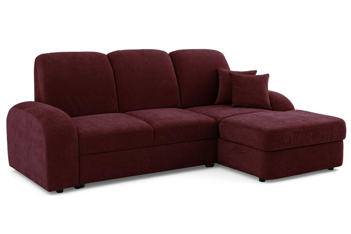 ECKSOFA VIBE S Rechts mit Schlaffunktion 130x202 Chenille Bordeaux - Bordeaux/Schwarz, Holz/Kunststoff (156/255cm) - Muffo