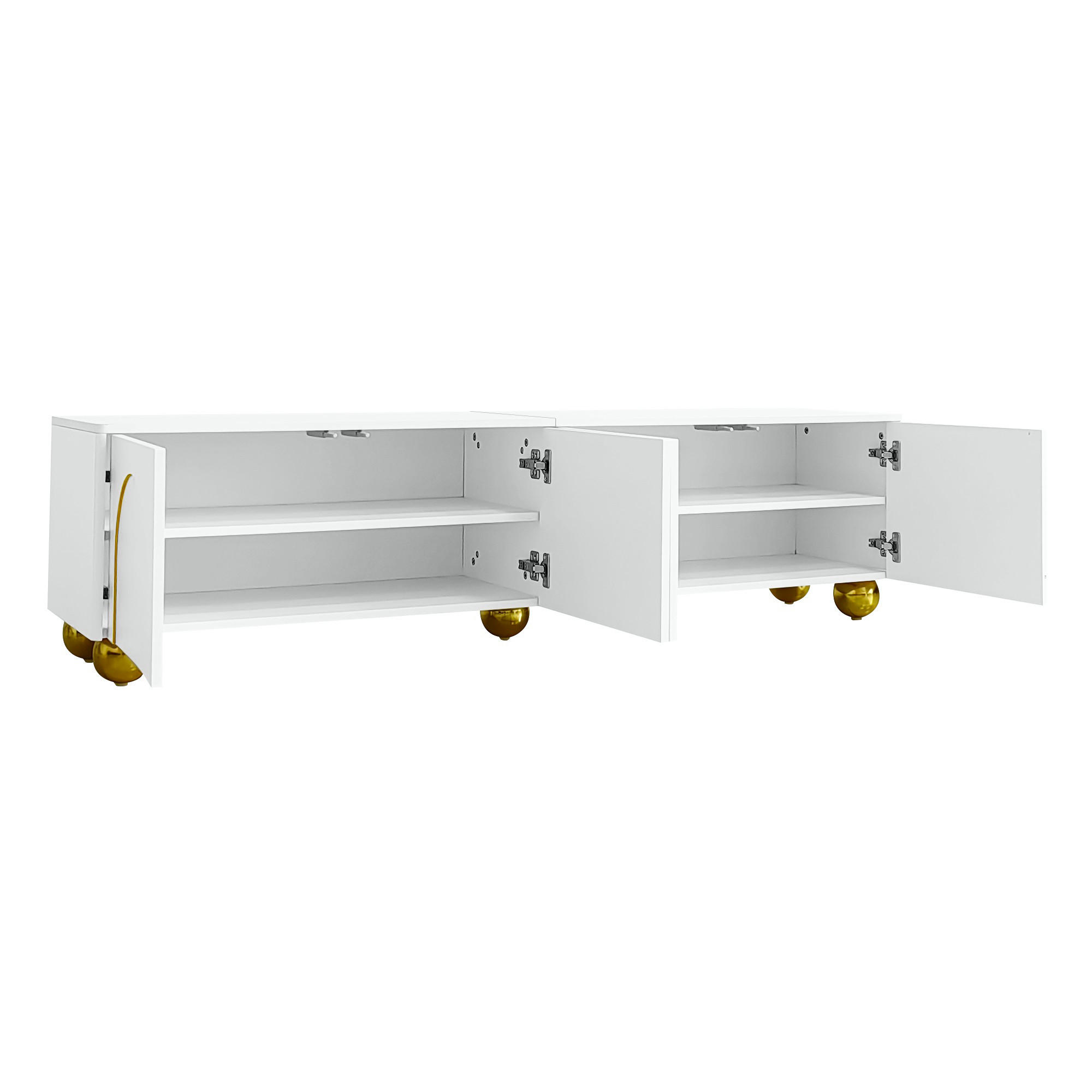LOWBOARD mit strukturierten Türen Schubladen offenen Fächern goldenen Griffen und Füßen - Goldfarben/Weiß, Holzwerkstoff/Metall (170/44/38cm) - EVRYAE