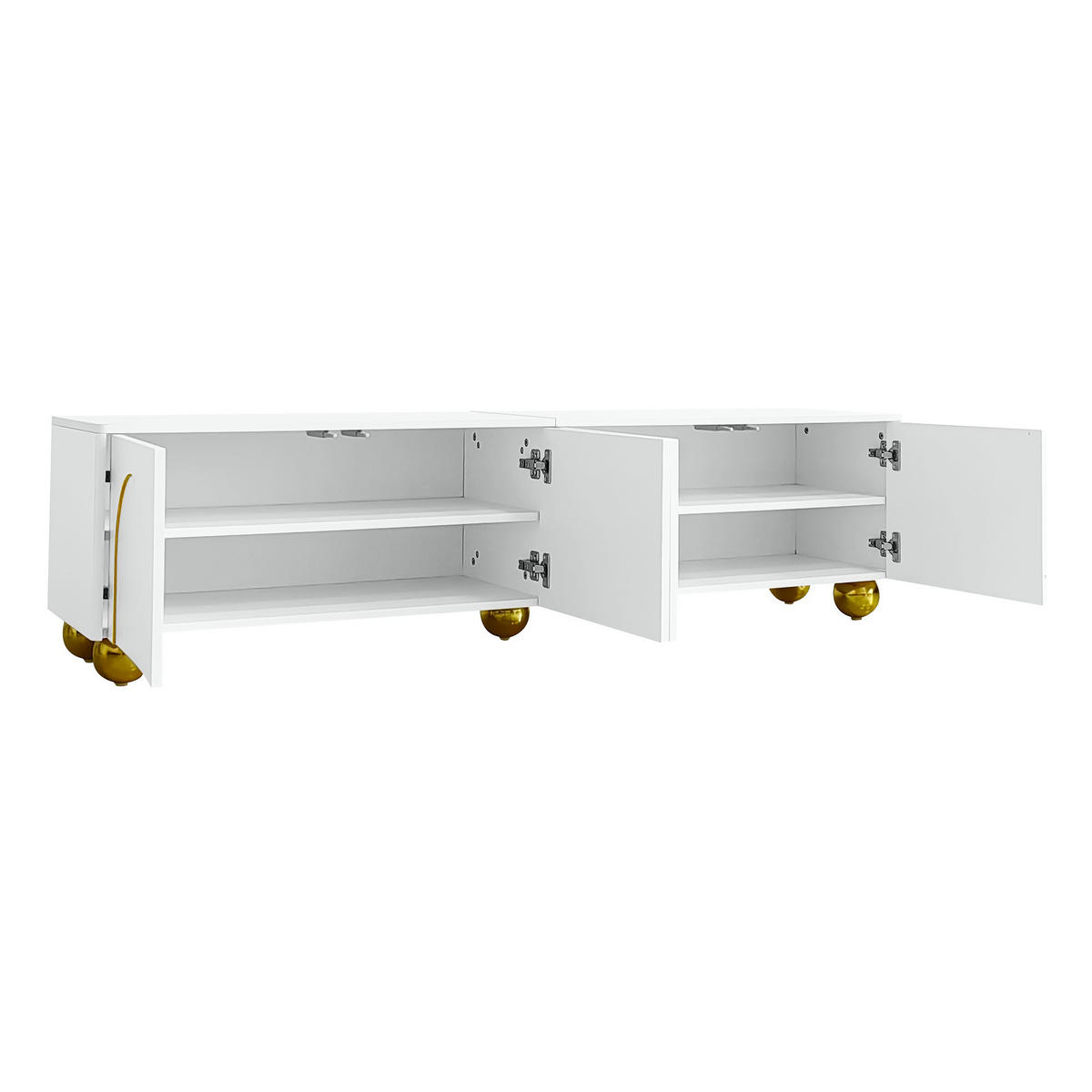 TV-SCHRANK in Weiß/Gold mit 4 Push-to-Open Türen 170/38/44 cm - Weiß, Holzwerkstoff (170/44/38cm) - Redom