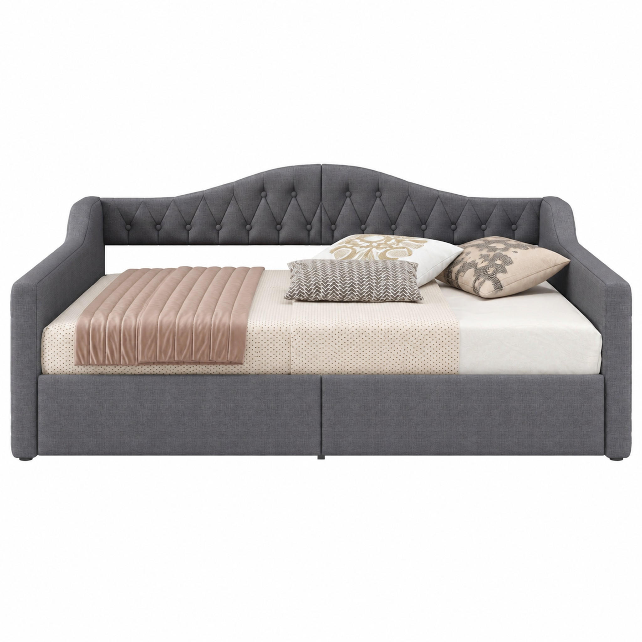 TAGESBETT mit Stauraum und LED 140x200 cm Leinen Grau - Grau, Metall (140/200cm) - Meubliv