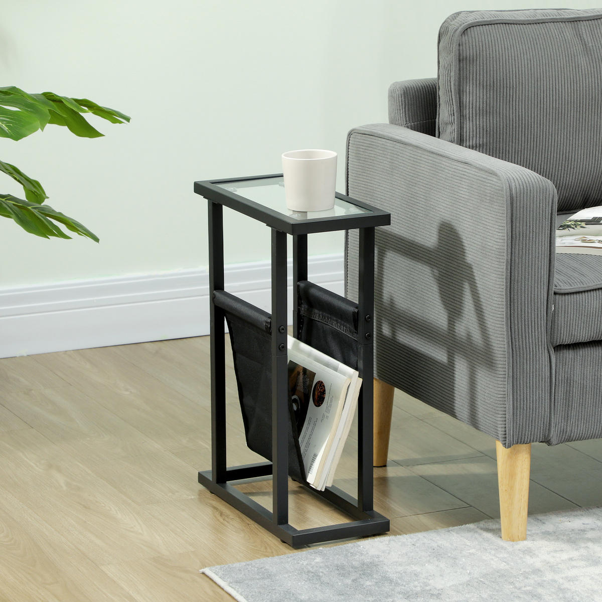 BEISTELLTISCH Couchtisch mit Stofftasche, Schwarz, 40 x 18 x 55,5 cm - Schwarz, Metall (18/40/55.5cm) - HOMCOM