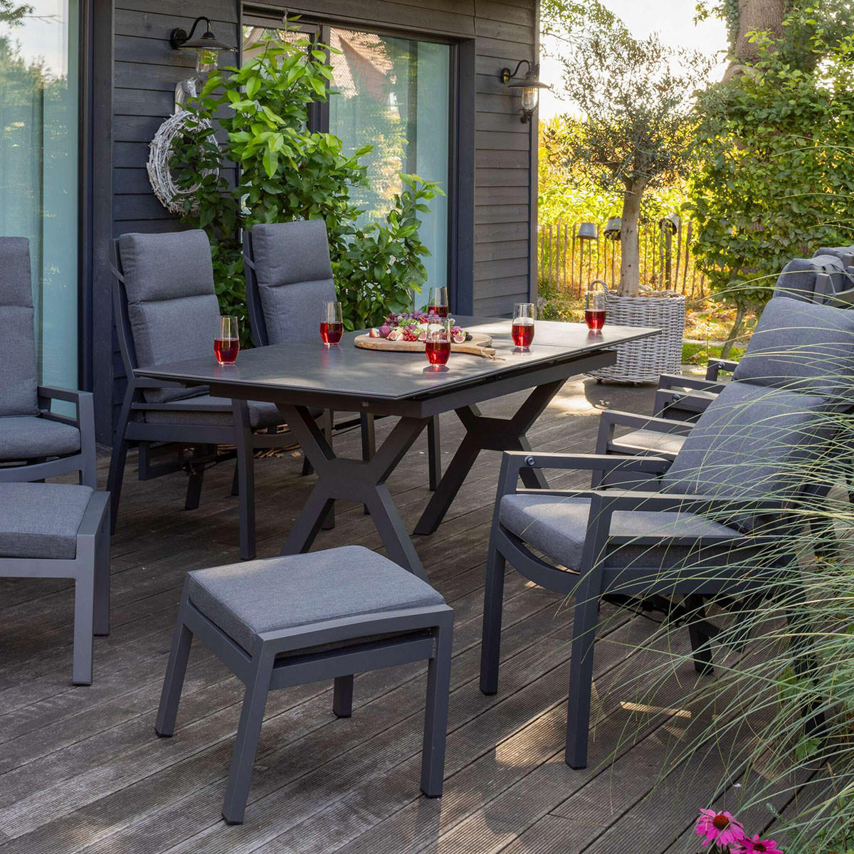 GARTENMÖBEL-SET Merida und Granada - Grau, Metall - Mr. Deko