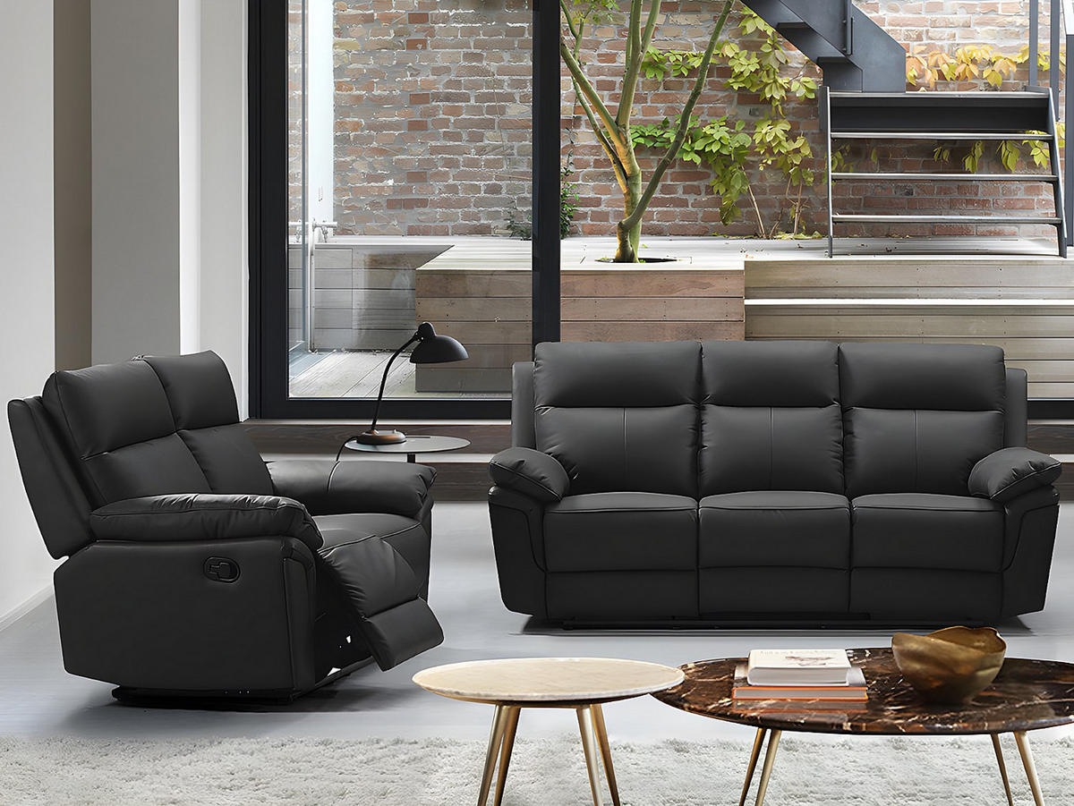 COUCHGARNITUR - 5 Personen - leder - schwarz Pakita - Schwarz, Leder (153/102/92cm) - Vente-Unique