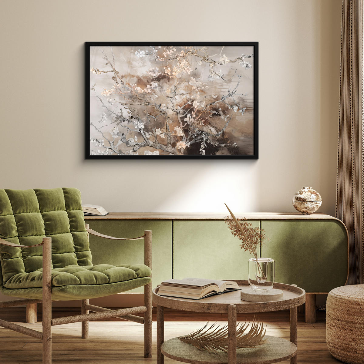 ZARÁMOVANÝ PLAGÁT Mandľový kvet - Umenie - Van Gogh - Béžová - Abstraktné 90x60 cm - hnedá, papier (90/60cm) - MuchoWow