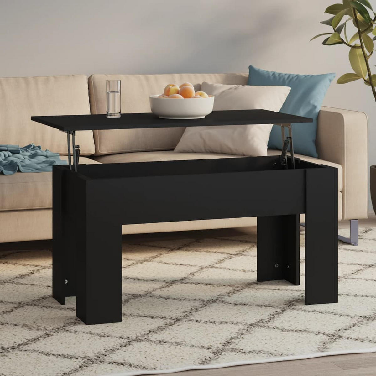 COUCHTISCH Schwarz 101x49x52 cm Holzwerkstoff - Schwarz, Holzwerkstoff (101/49/52cm) - furnicato