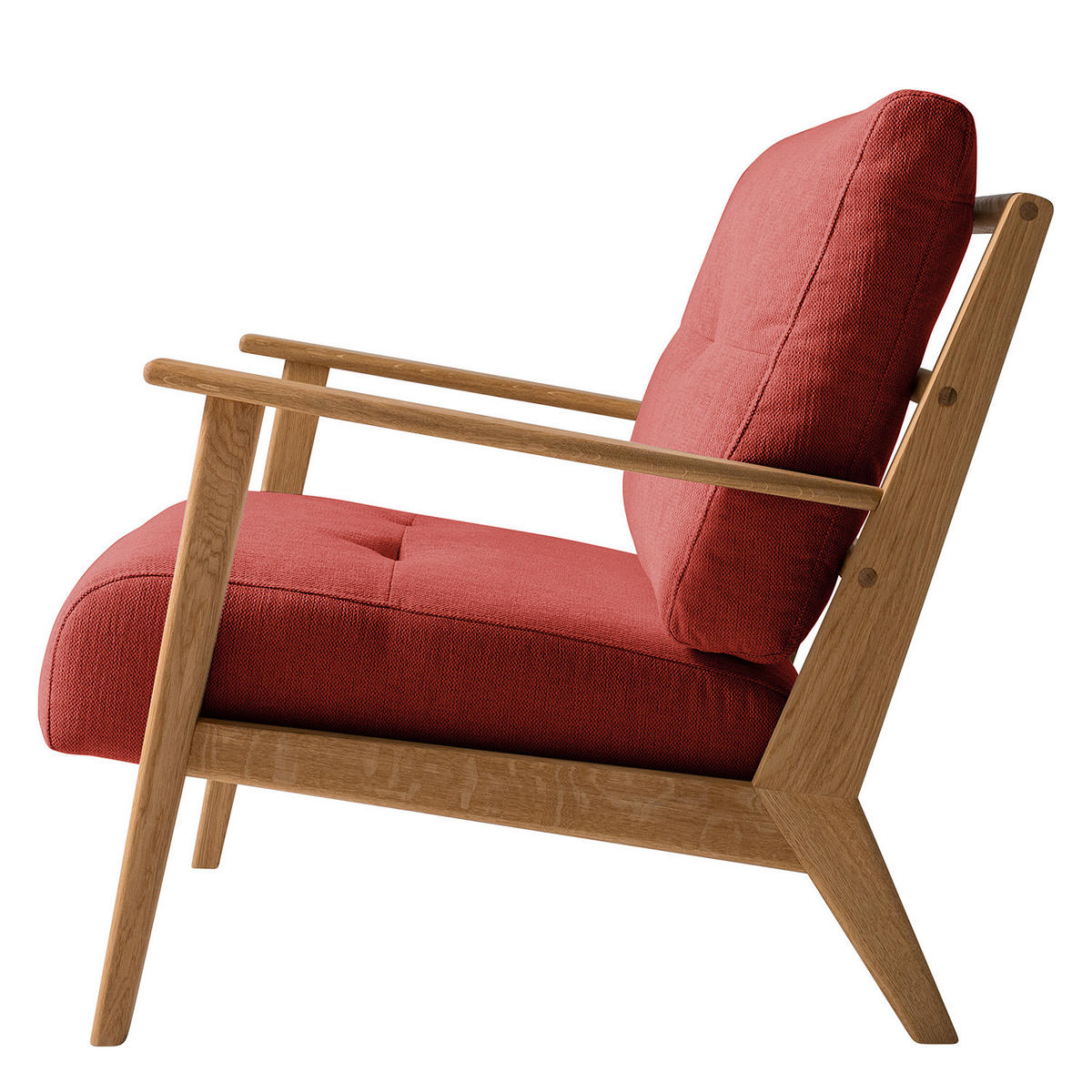 SESSEL - Eichefarben/Rot, Eichenholz/Textil (83/80/75cm) - home24