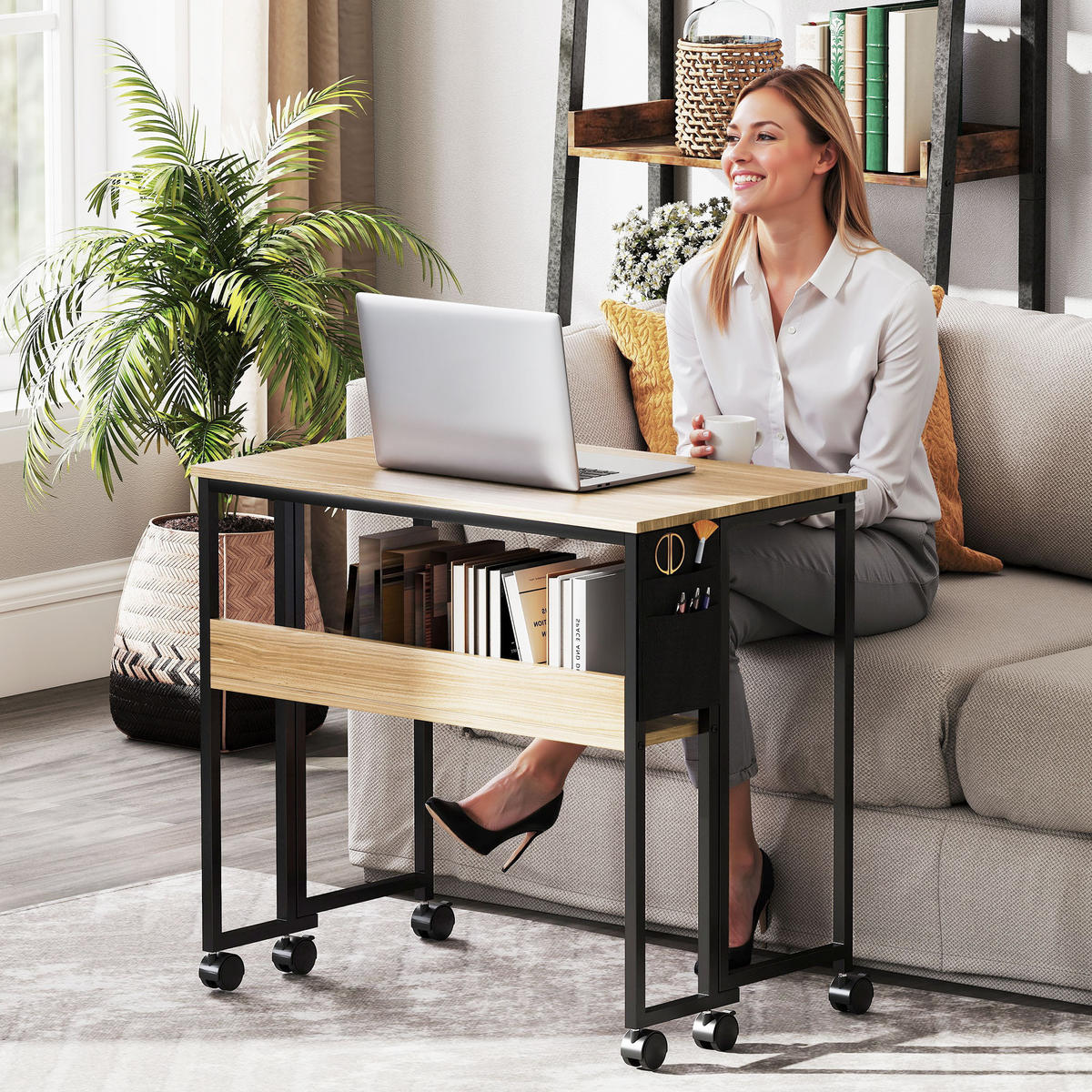 LAPTOPTISCH mit Rollen DE-14887 Weiß - Eichefarben, Holzwerkstoff (80/50/75cm) - ComfortXL
