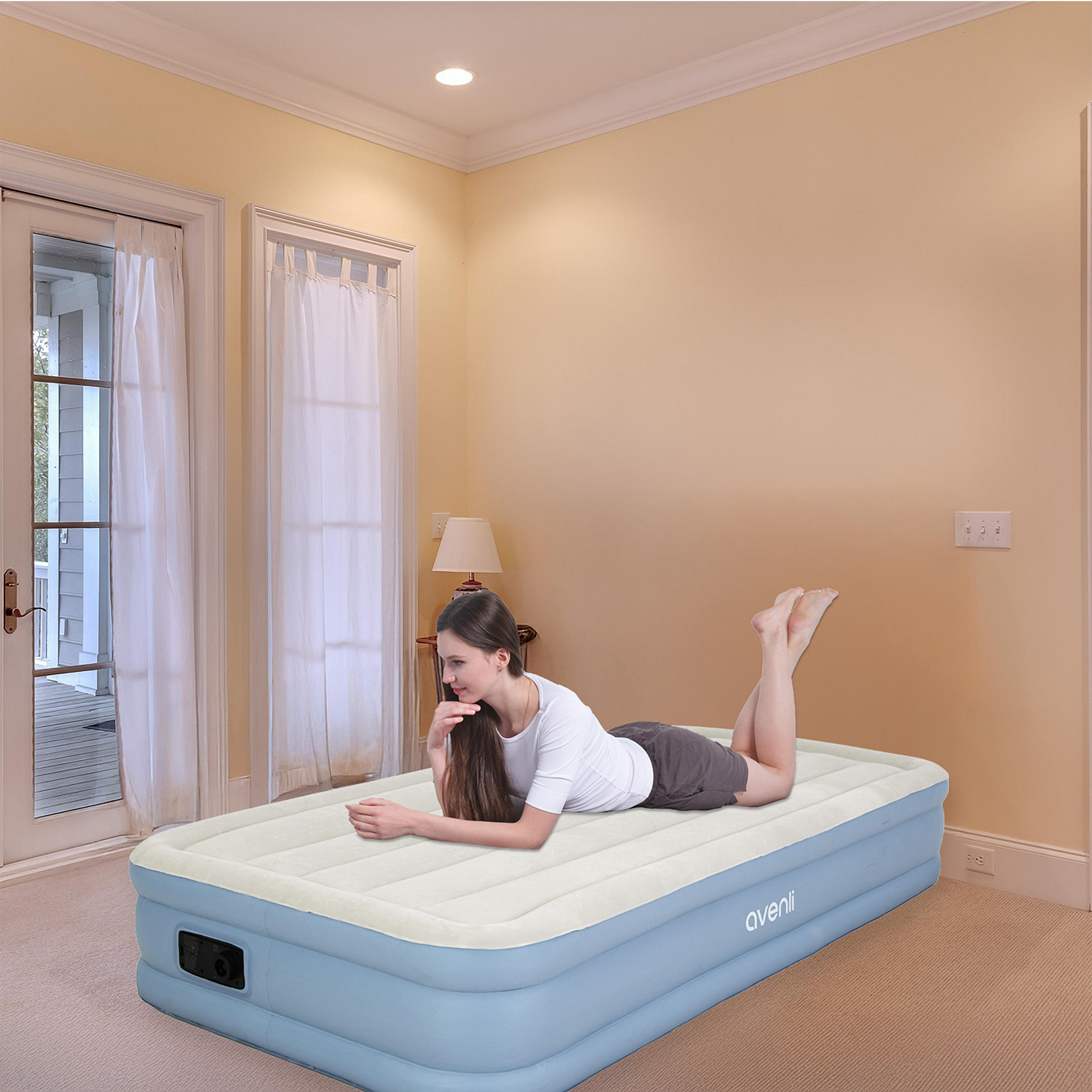 LUFTBETT Luftmatratze selbstaufblasend 191 x 99 x 33 cm mit integrierter Pumpe - Grau/Hellblau, Kunststoff (99/191cm) - Avenli