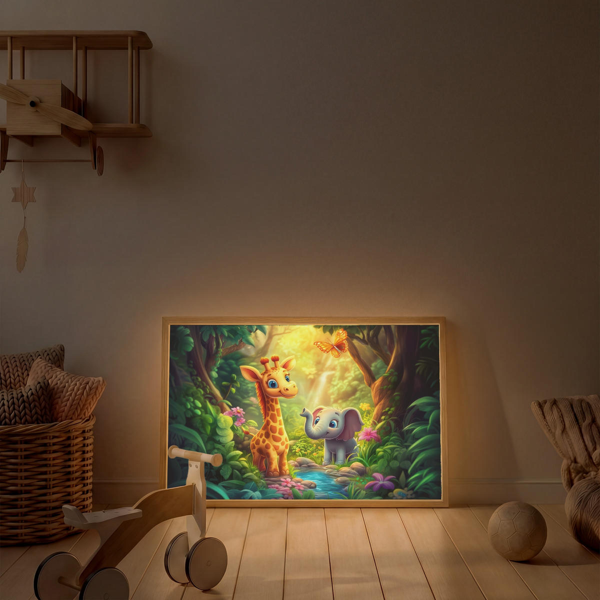 NACHTTISCHLAMPE MIT AKKU Giraffe - Elefant - Blumen - Dschungel 90x60 cm - Grün, Holzwerkstoff (8/90/60cm) - OnlyWow