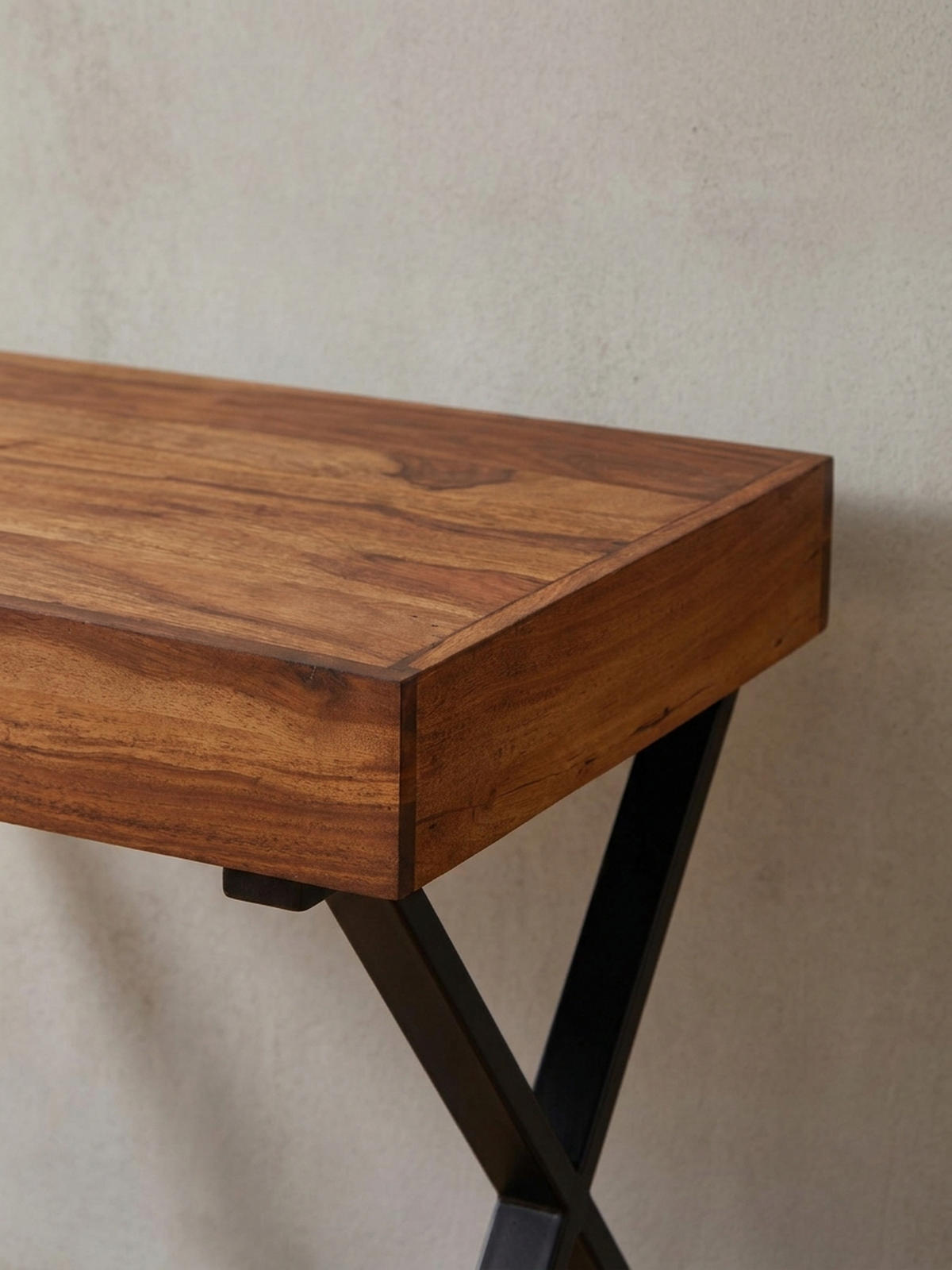 SCHREIBTISCH Massivholz X-Gestell Schublade, Schwarz 120x55x78 cm - Schwarz, Holz/Metall (55/120/78cm) - KADIMA DESIGN