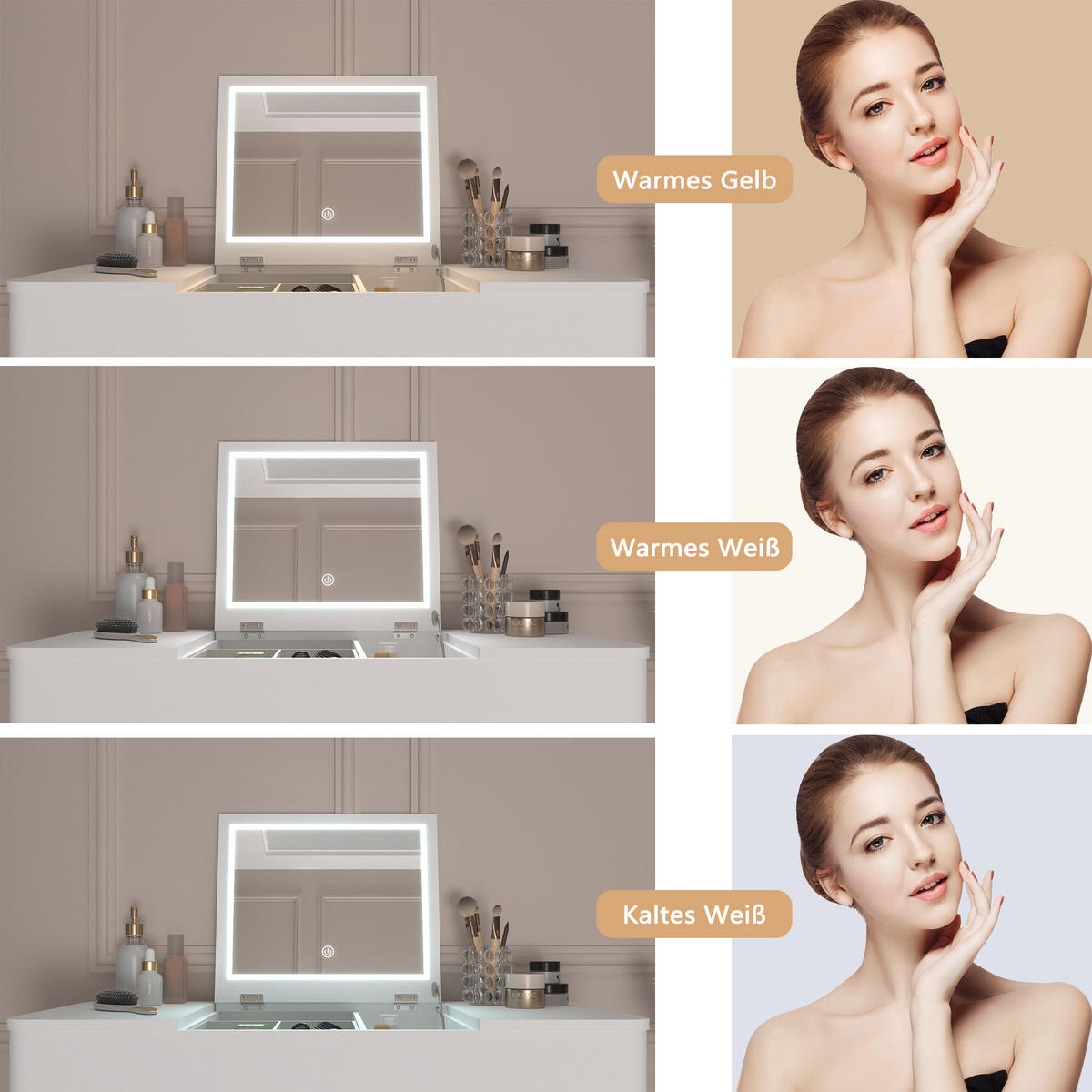 SCHMINKTISCH 83/40/75 cm weiß aus MDF mit klappbarem Spiegel und Stauraum - Weiß, Holzwerkstoff (40/75/83.6cm) - OKWISH