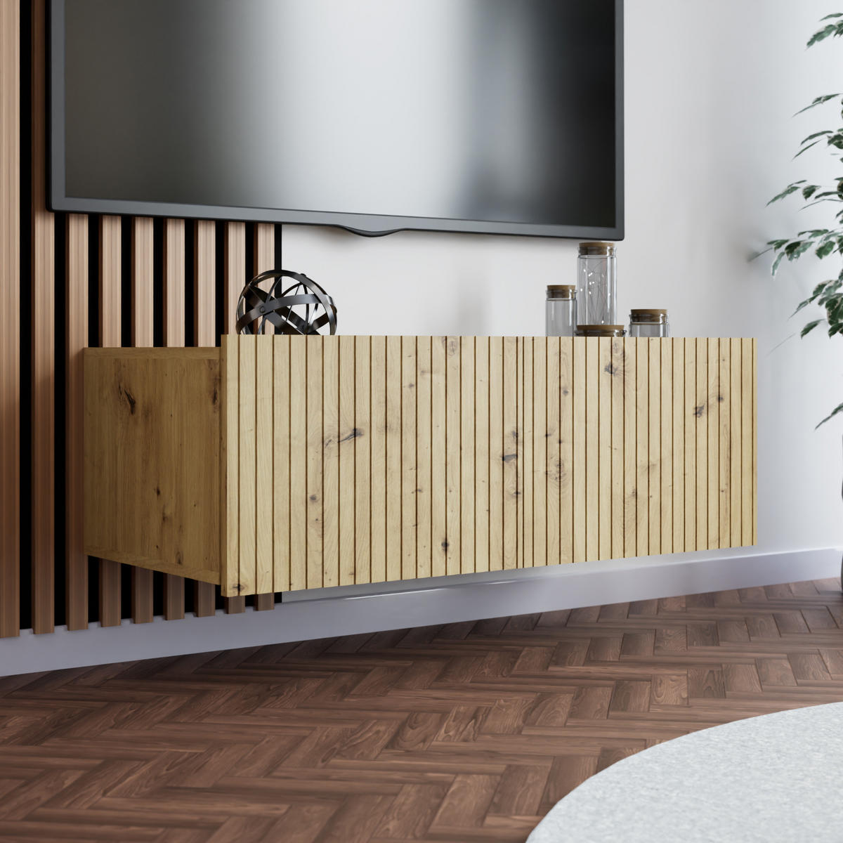 LOWBOARD Kavell mit 2 Türen, 100 cm, stehend/hängend, eiche Artisan - Eiche Artisan, Holzwerkstoff (100/37.5/43cm) - Beautysofa