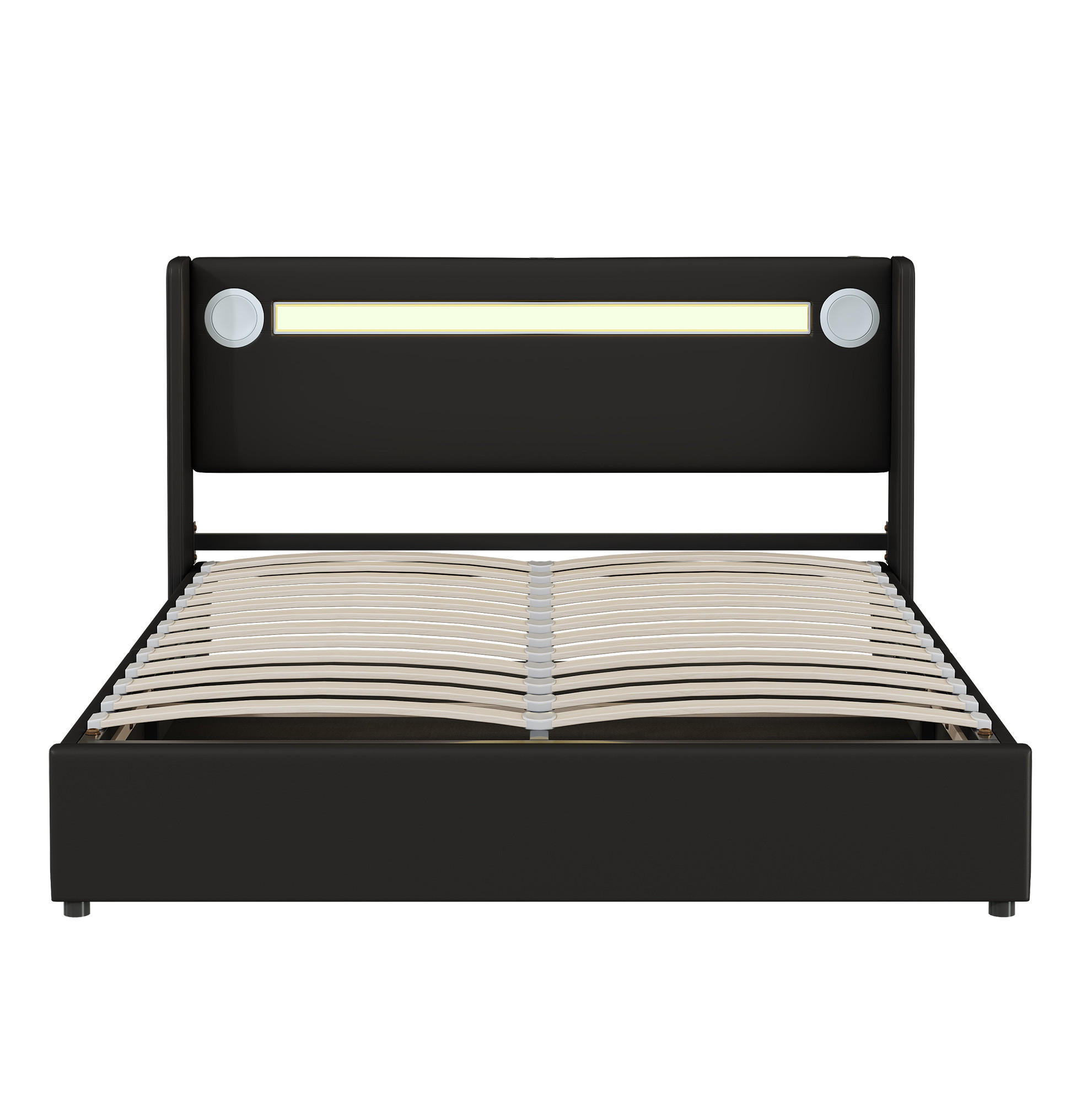 POLSTERBETT 160/200 cm Schwarz aus PU-Leder mit Stauraum - Schwarz, Kunststoff (160/200cm) - OKMYHOME